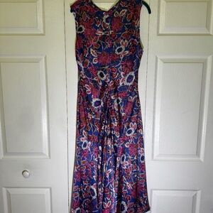 MELLODAY Blue and Pink Floral Midi Dress